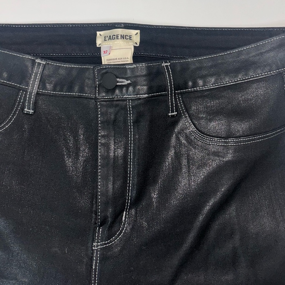 L’AGENCE women’s “Marguerite” coated black high rise skinny jeans size 32 - Picture 3 of 9